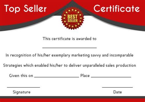 top seller certificate sample.